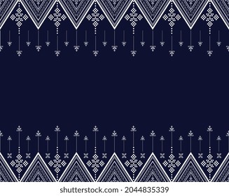 Geometric ethnic texture embroidery design with Dark Blue background design, skirt,wallpaper,clothing,Batik,fabric, white triangle shapes Vector, illustration template.eps
