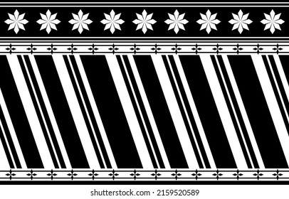 Geometric ethnic traditional pattern. Tribal embroidery design for fashion, background, batik, wallpaper, clothing, wrapping, skirt,  etc. Floral ethnic seamless pattern. Black and white pattern.