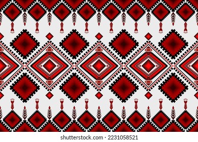 Geometric ethnic traditional red and white knitted patterns, Native pixel seamless pattern style. Design for fabric, clothing, border decor, fashion, textile, texture, wallpaper, decoration, vector 