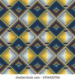 Patrón ininterrumpido de etnias geométricas. Diseño tradicional para fondo, papel pintado, ropa, envoltura, alfombra, azulejos, tela, decoración, ilustración vectorial, estilo bordado. Textos africanos.