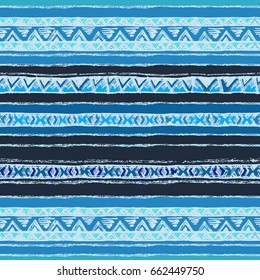Geometric ethnic and tribal seamless pattern. Blue and white colors.
