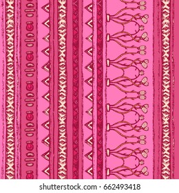 Geometric ethnic and tribal seamless pattern. Red and white colors.