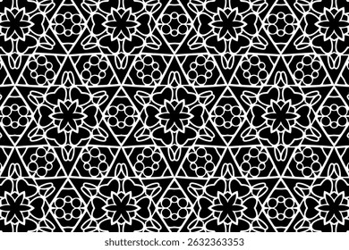 Geometric ethnic unique black white pattern. Template, stencil suitable for laser cutting of metal, wood carving, coloring, stained glass. Ornaments of the East, Asia, India, Mexico, Aztec, Peru.