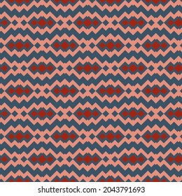 Geometric ethnic vector pattern. Seamless abstract tribal illustration with red, pink and blue zigzag, lines and shapes. Vintage design used for carpet print, wallpaper, textile, packaging