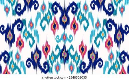 Diseño de Arte vectorial de textura vintage étnico geométrico Línea de patrón de moda textil Patrón ikat sin costuras y textura de tela batik Fondo asiático Geometría de Fondo de pantalla India. Arte ikat abstracto étnico .