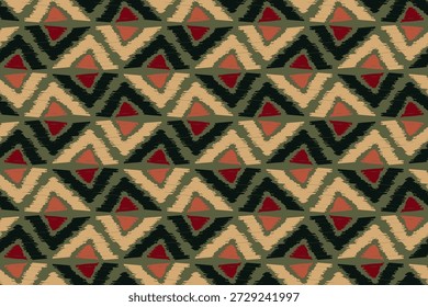 Projeto de arte vetorial de textura vintage étnica geométrica com um padrão de linha de ikat sem costura e textura de tecido batik. Papel de parede de fundo de inspiração asiática com arte étnica geométrica indiana e abstrata.