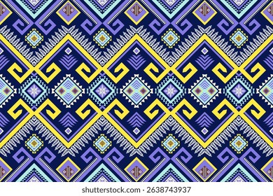 Geometric Ethnic Yellow Blue Oriental Seamless Pattern Aztec Navajo Native Traditional Motif Fabric Design for background, rug, wallpaper, wrapping, cloth, fabric, textile, carpet, tile, embroidery