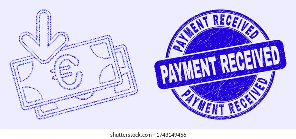 Geometric Euro Banknotes Income Mosaic Icon And Payment Received Seal Stamp. Blue Vector Round Distress Seal Stamp With Payment Received Caption.