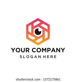 Geometric eye lens photography logo design vector