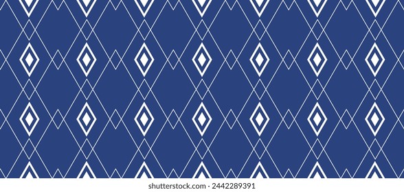 Geometric fabric abstract seamless pattern on blue background. geometric abstract complex with compounds. for vector fashion geometric fabric design. carpet, wallpaper, clothing, wrapping, fabric.