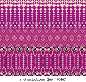 Geometric fabric art, abstract, ethnic, pink tone, geometric pattern for textile, clothes, curtains, carpets, pillows, vector illustration.