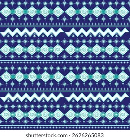 Negrito azul estilo étnico padrão geométrico sem costura com simetria rítmica. Ótimo para design têxtil, arte de parede, fundos digitais e decoração doméstica.