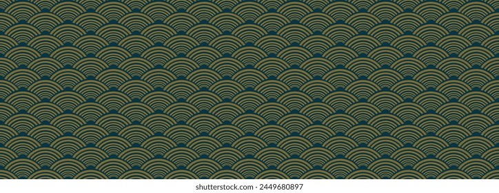 Escamas de pescado de tela geométrica Seigaiha patrón sin fisuras en el fondo. escamas de pescado geométricas Seigaiha. para la escala de pez de Vector Seigaiha patrón de diseño de tela de moda alfombra, ropa, envoltura, Fondo de pantalla