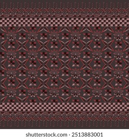 Geometric fabric pattern combined in dark, light brown or coffee tones with a gradient floral pattern. Place flowers in different order to make them beautiful. For destroying fabric, shirts, bags, cur