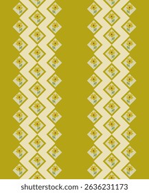 Geometric fabric pattern in deep and light green tones with tiny floral details. Unique and seamless, perfect for textiles, home decor, and creative design projects.