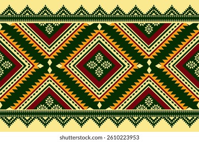 Geometric Fabric Pattern in Green, Red and Yellow, geometric pattern