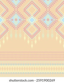 Geometric Fabric Pattern: An intricate textile design, showcasing a harmonious blend of geometric shapes in soft, pastel hues, creating a visually captivating surface texture.