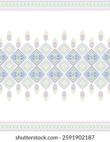 Geometric Fabric Pattern: An intricate textile design, showcasing a harmonious blend of geometric shapes in soft, pastel hues, creating a visually captivating surface texture.