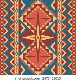 Patrón de tela geométrica en navajo, boho, estilo nativo americano para camisas, Fondo de pantalla o diseño de interiores.