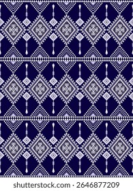 Geometric fabric pattern on deep blue
