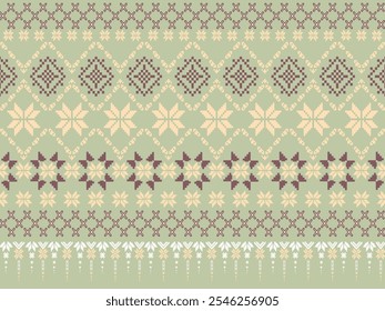 Geometric fabric pattern, Pixel art fabric pattern design on white background. Seamless pattern of classic wallpapers, backgrounds and high-resolution images in pixel art style.