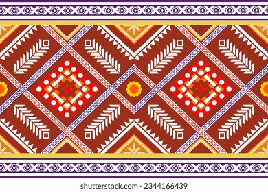 Geometric fabric pattern. Red, yellow, consisting of floral patterns and crossed lines. for background carpet wallpaper clothing sarong wrap batik embroidery pattern vector illustration