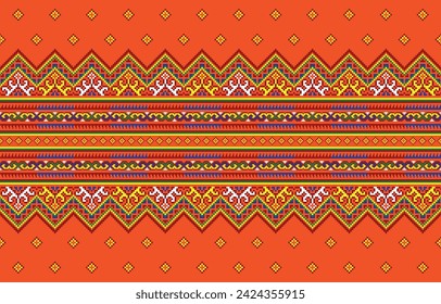 Geometric fabric patterns. Ethnic pixel pattern Cross Stitch. ,Abstract,vector,illustration.Design for  Saree,Patola,Sari,Dupatta,Pixel,Ikat,texture,clothing,wrapping,decoration,carpet.