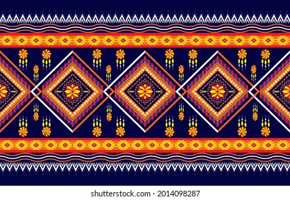 Geometric fabric patterns, line cross each other silk patterns bright colors floral. Design for the background fabric, carpet, batik, clothing, wallpaper, and other textile products blue background.