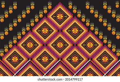 Geometric fabric patterns, line cross each other silk patterns bright colors floral. Design for the background fabric, carpet, batik, clothing, wallpaper, and other textile products black background.