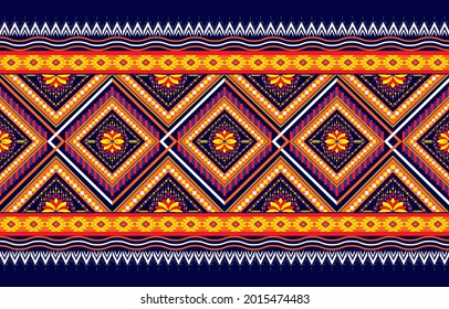 Patrones de tela geométrica, la línea se cruza entre sí patrones de seda colores brillantes florales. Diseño para la tela de fondo, alfombra, batik, ropa, papel pintado y otros productos textiles de fondo azul.