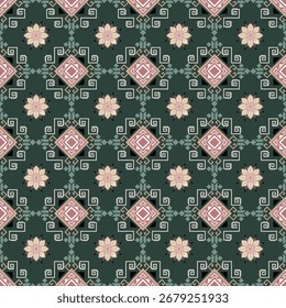 Padrão sem emenda de tecido geométrico, papel de parede, tapete, azulejo, cobertor, travesseiro, Para decoração de fundo, em verde e rosa doce.