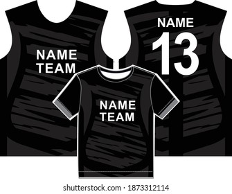 Geometric fabric textile for Sport t-shirt, jersey mockup for . uniform front and back view. Black Baground