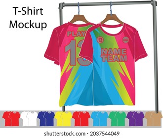 Geometric fabric textile for Sport t-shirt, jersey mockup for . uniform front and back view. Baground