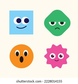 Geometric face emotions. Design for element, decoration, sticker, poster. Different shapes