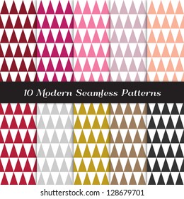 Geometric Faceted Triangle Patterns in Berry Pinks, Reds, White and Classic Neutral Colors. Pattern Swatches made with Global Colors - easy to change all patterns in one click.