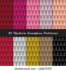 Geometric Faceted Triangle Patterns in Berry Pinks and Reds and Classic Neutral Colors. Pattern Swatches made with Global Colors - easy to change all patterns in one click.