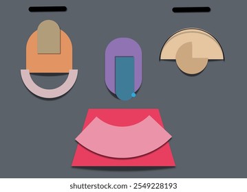Elementos faciais geométricos criam uma expressão feliz e imaginativa