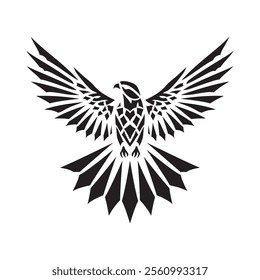 Geometric falcon, bird silhouette, spread wings, abstract black, tribal tattoo style, vector illustration.