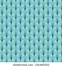 Geometric fan pattern in sea green color seamleass repeating background