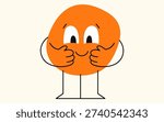 Geometric figure face made of an orange blob with arms and legs.