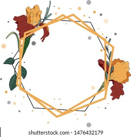 geometric figure with flowers, wedding invitation template with irises