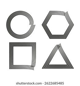 Iconos de figura geométrica. Triángulo hexágono cuadrado. Vector contorno negro. Forma circular Abstractas.