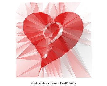 Geometric figure like a red heart formed by triangular