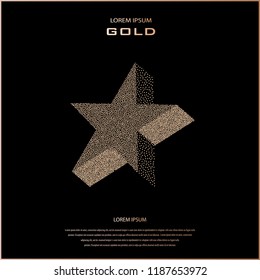 Geometric figure of points. Dot semitone geometric figure. Halftone vector illustration. 3D star. Modern, minimal design. Copper glossy background. Bronze background