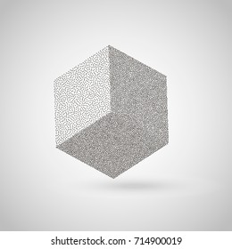 Geometric figure of points. Dot semitone geometric figure. Halftone vector illustration. 3D cube