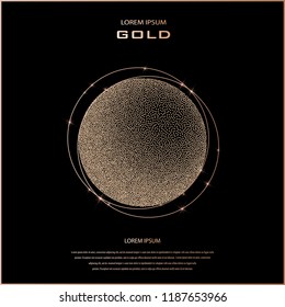Geometric figure of points.Dot semitone geometric figure. Halftone vector illustration. 3D sphere, ball, globe. Modern, minimal design. Copper glossy background. Bronze metal. Sparkling background