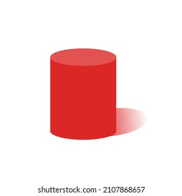 Geometric figure. Red Cylinder with shadow. Vector illustration isolated on white background