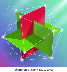 Geometric figure regular icosahedron, sacred geometry element. Visual, creative representation of the spatial construction of a multi-faceted design.