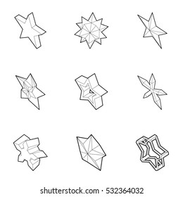 Geometric figure star icons set. Outline illustration of 9 geometric figure star vector icons for web