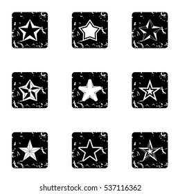 Geometric figure star icons set. Grunge illustration of 9 geometric figure star vector icons for web